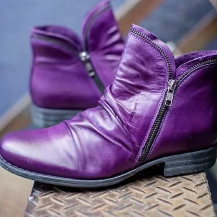 Damen moderne Ankle Boots mit asymmetrischem Reißverschluss und modischer Faltenoptik R&B