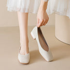 Damen elegante Ballerinas mit quadratischer Kappe und komfortablem Blockabsatz