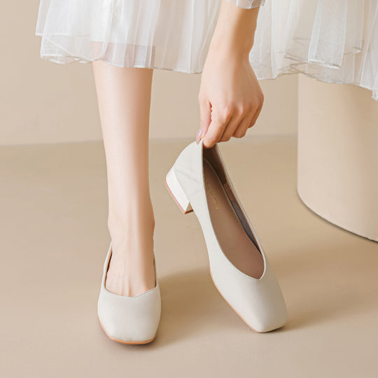 Damen elegante Ballerinas mit quadratischer Kappe und komfortablem Blockabsatz R&B