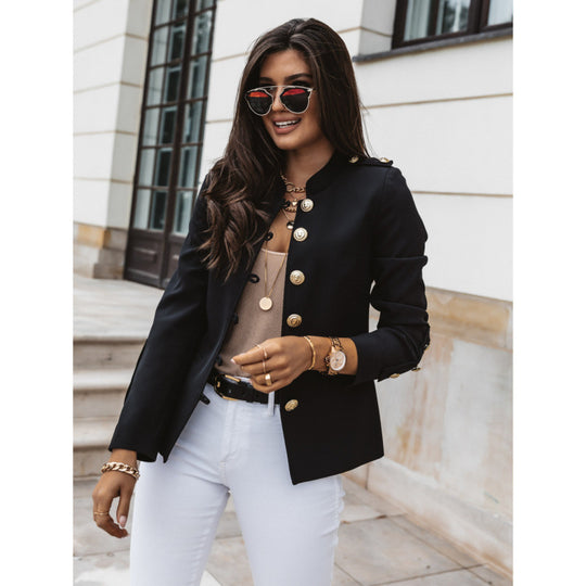 Damen modischer Blazer mit goldenen Knöpfen und schmalem Schnitt R&B