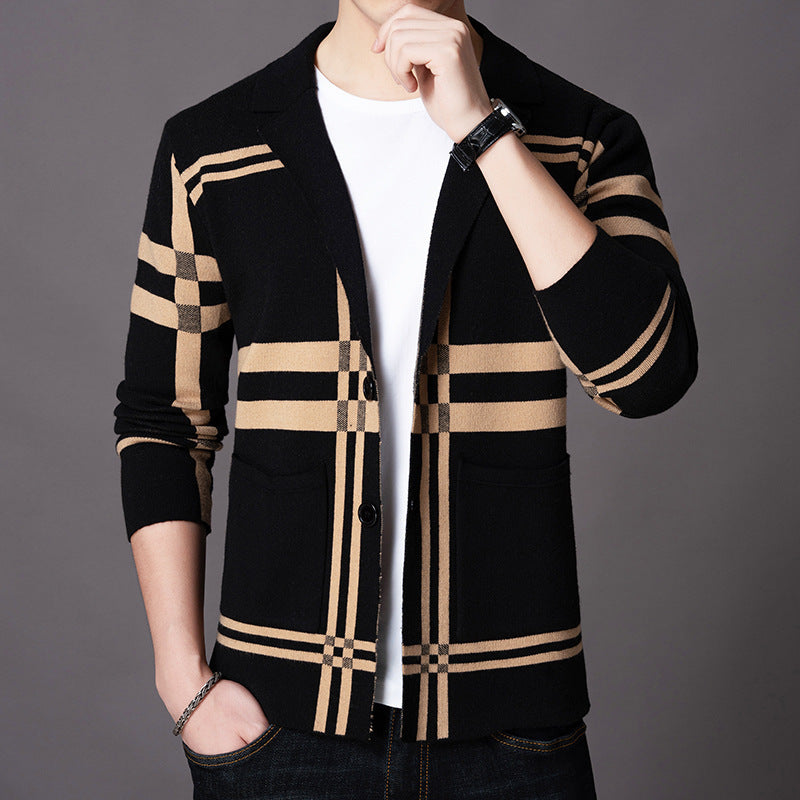 Herren eleganter Strickblazer mit modernem Karomuster R&B