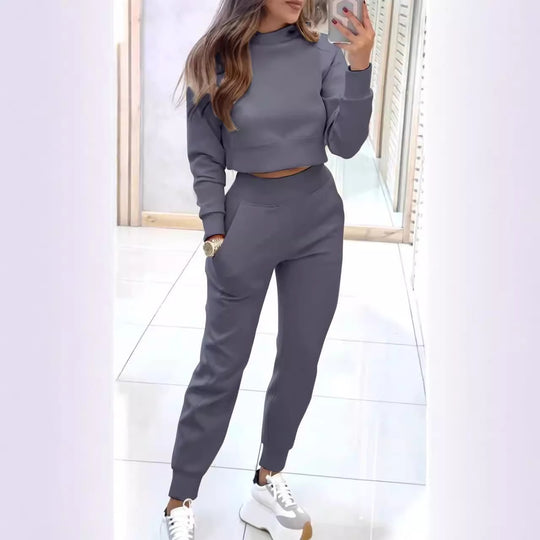 Damen Sportliches Loungewear-Set mit modischem Cropped-Oberteil und bequemen Jogginghosen R&B