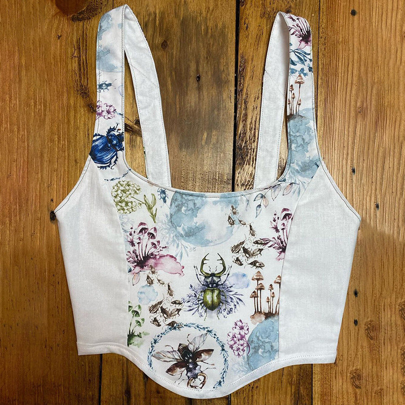 Damen Crop Top mit kunstvollem Flora-Design und verstellbaren Trägern R&B