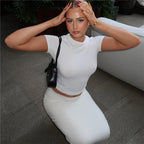 Damen elegantes Maxi-Kleid und crop-top Set mit figurbetontem Schnitt R&B