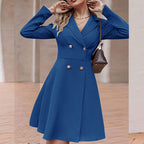 Damen elegantes Blazer-Kleid mit abnehmbaren Knöpfen und tailliertem Schnitt R&B