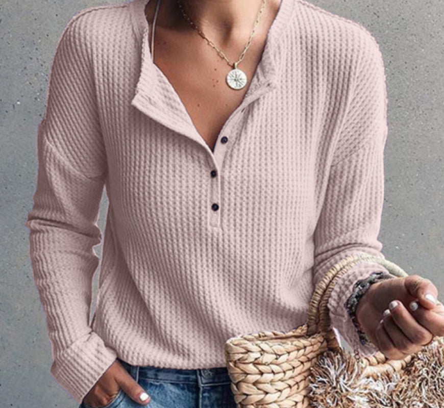 Damen Langarmhemd mit strukturiertem Waffelmuster und modischen Knopfdetails R&B