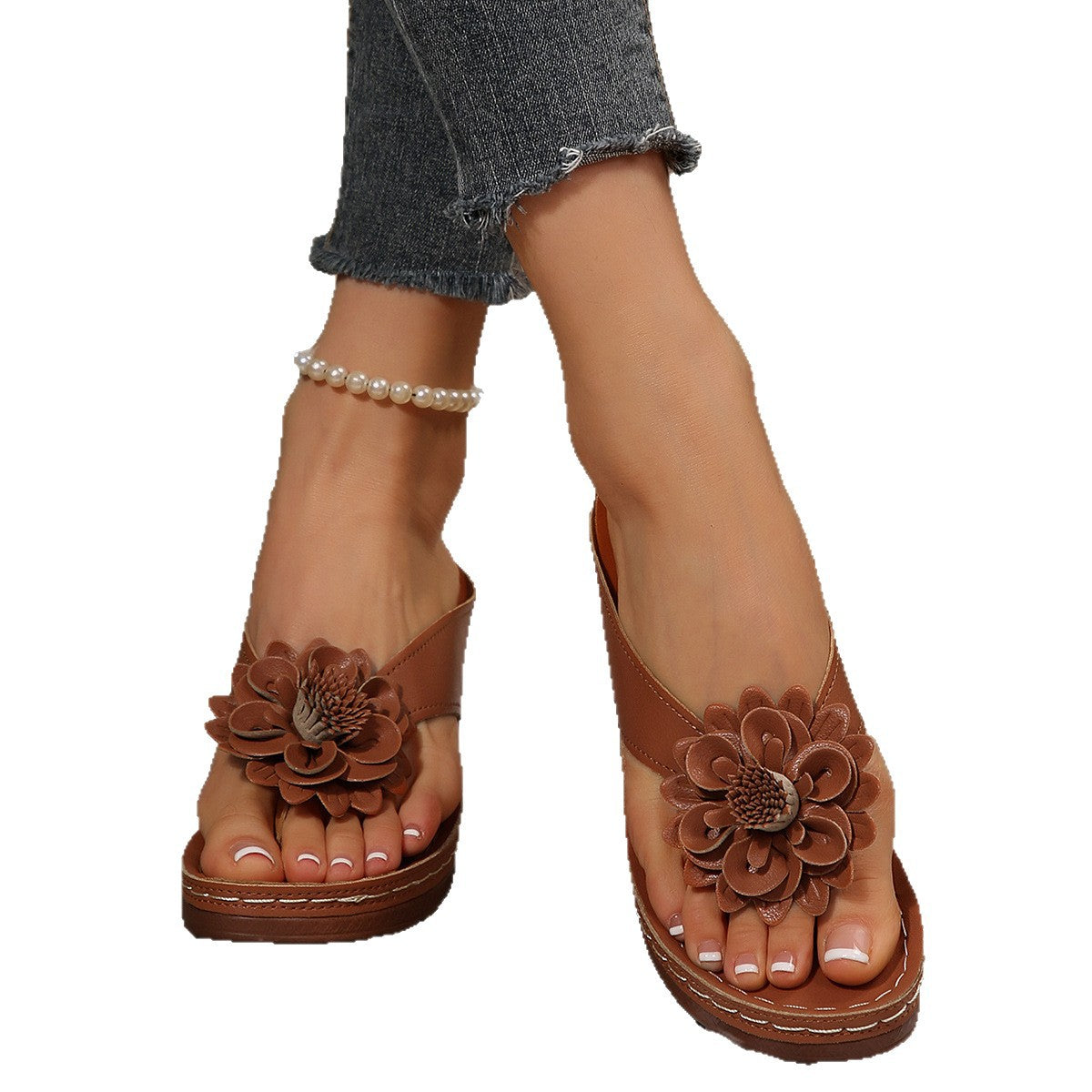 Damen Wedge-Pantoletten mit floralem Dekor und komfortablem Blockabsatz R&B