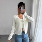 Damen Strickjacke mit modischem Kordelzug und feiner Netzstruktur R&B