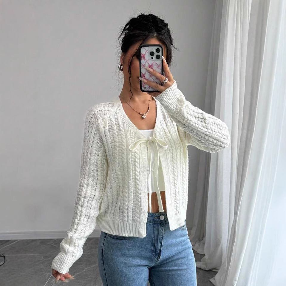 Damen Strickjacke mit modischem Kordelzug und feiner Netzstruktur R&B