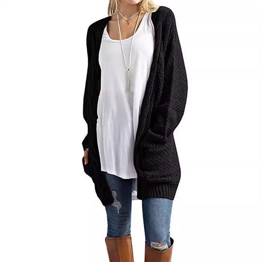 Damen lässige Strickjacke mit großen Taschen und offenem Design R&B