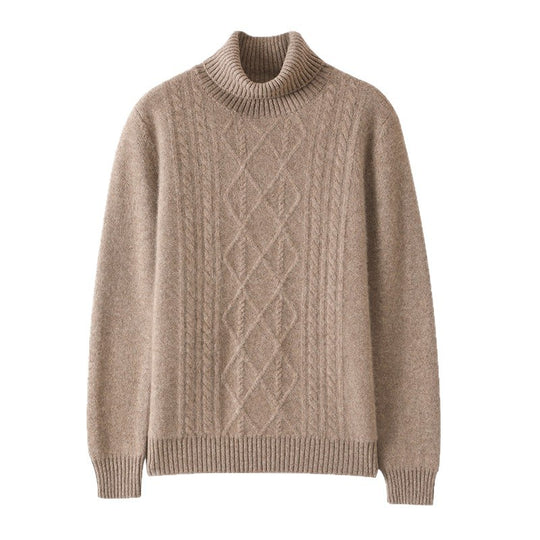 Damen Strickpullover mit hoch geschlossenem Kragen und Zopfmuster R&B