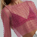 Damen Transparentes Oberteil mit kunstvollen Perlenakzenten R&B