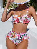 Damen Blumiger Balconette-Bikini mit Hohem Bund R&B