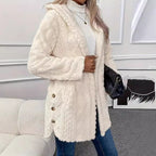 Damen Kuschelige Jacke mit Kapuze und Knopfdetails