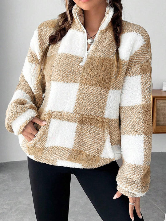 Damen Fleece-Pulloverjacke mit Reißverschluss und Taschen R&B