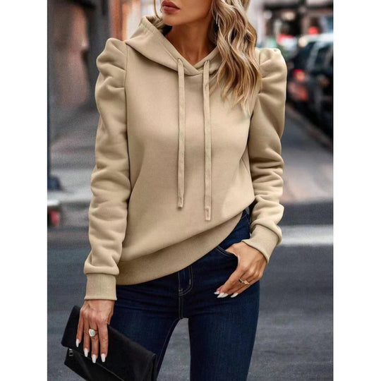 Damen modischer Kapuzenpullover mit Puffärmeln und praktischen Taschen R&B