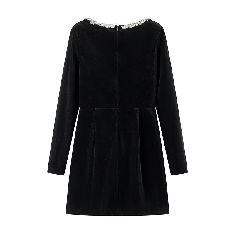 Damen festliches Mini-Kleid mit elegantem Kristall-Halsauschnitt R&B