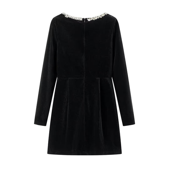 Damen festliches Mini-Kleid mit elegantem Kristall-Halsauschnitt R&B