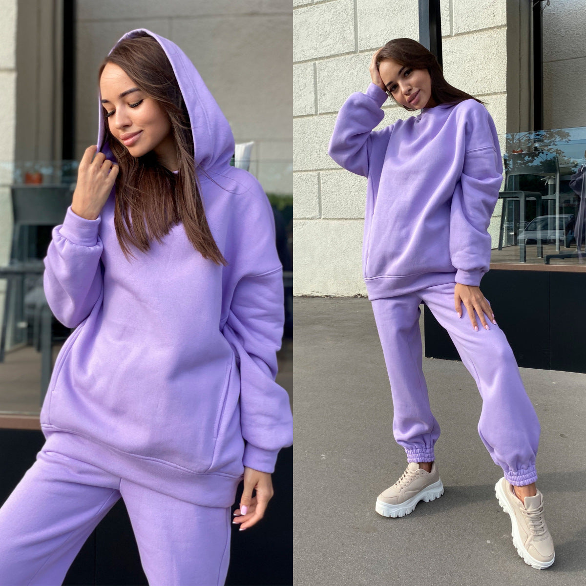 Damen lässiges Hoodie-Set mit elastischer Taillierung und praktischen Taschen R&B