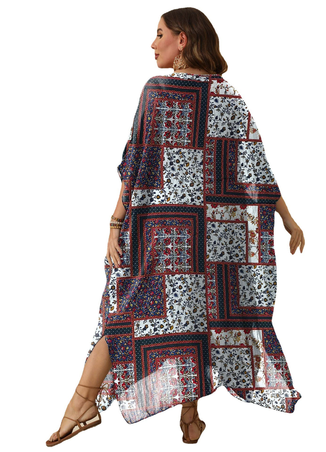 Damen luftiges Maxikleid mit farbenfrohem Patchwork-Design R&B
