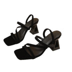 Damen Slingback Sandalen mit geometrischem Blockabsatz und verstellbaren Riemen
