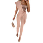 Damen One-Shoulder Jumpsuit mit glitzerndem Oberteil und Taillengürtel R&B