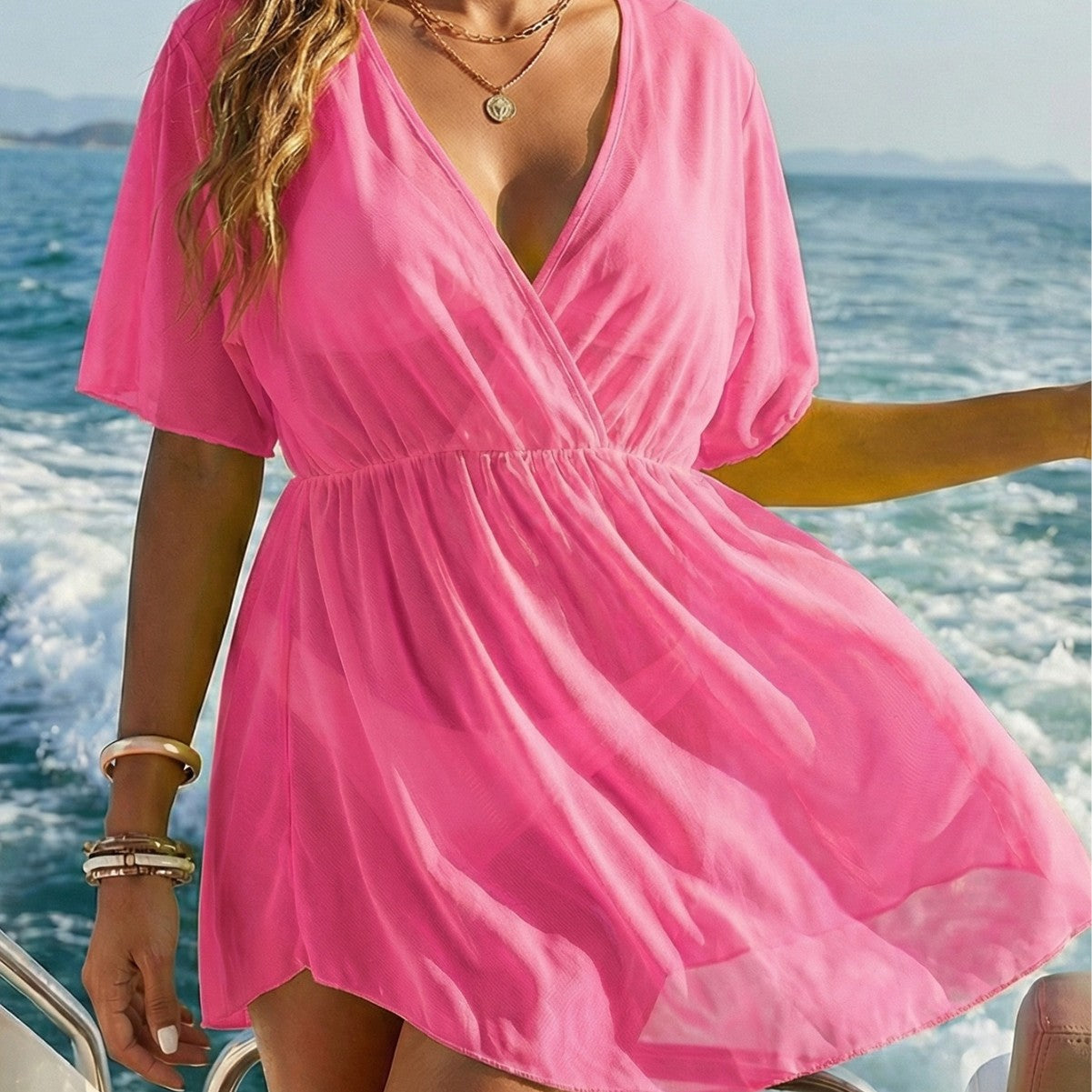 Damen luftiger Strandüberwurf R&B