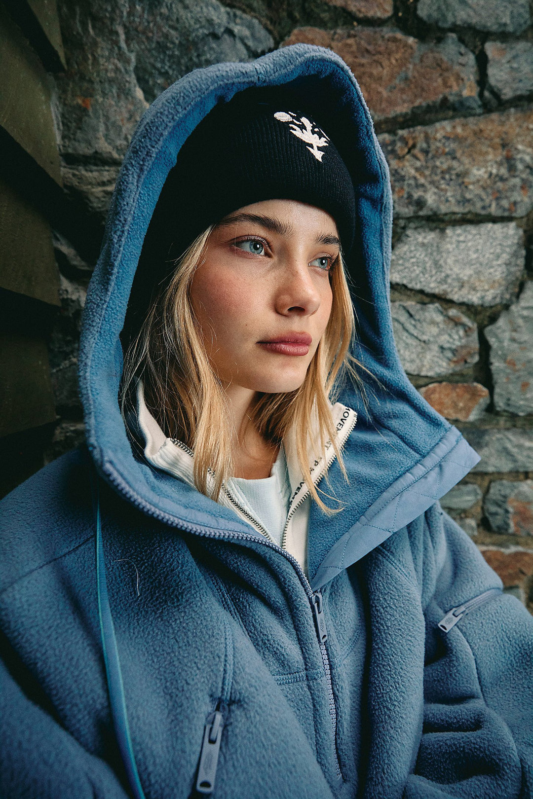 Damen Trendige Fleecejacke mit oversized Kragen R&B