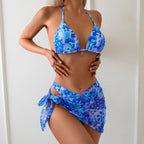 Damen Bikini-Set mit floralem Muster und schickem Wickelrock R&B