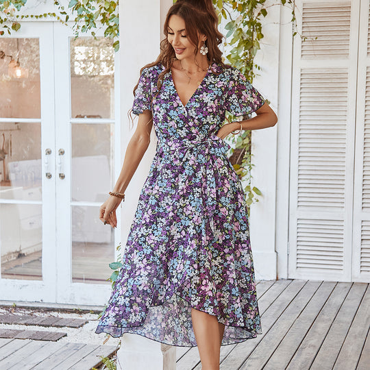 Damen Midikleid mit raffiniertem Wickeldesign und floralem Muster R&B