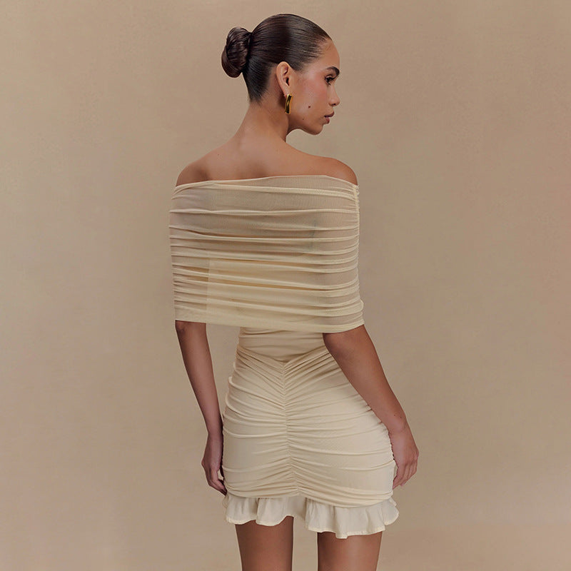 Damen figurbetontes Minikleid mit voluminösen Puffärmeln und Rüschensaum R&B