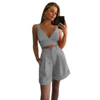 Damen modernes Crop-Top und weite Shorts Set R&B