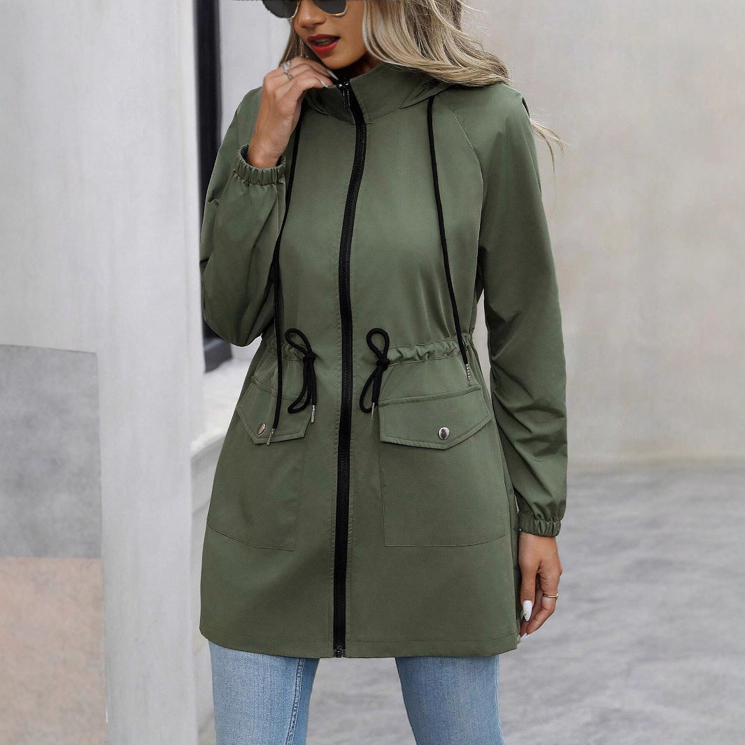 Damen praktische Kapuzenjacke mit verstellbarem Bund und Taschen R&B