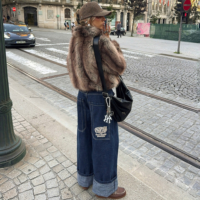 Damen Kunstpelzjacke im modernen Cropped-Stil R&B
