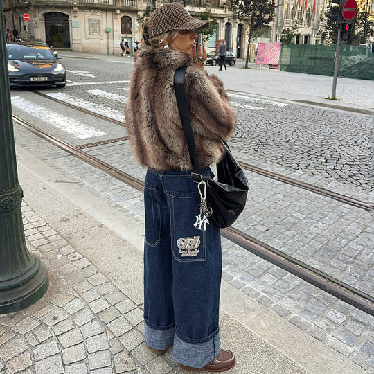 Damen Kunstpelzjacke im modernen Cropped-Stil R&B