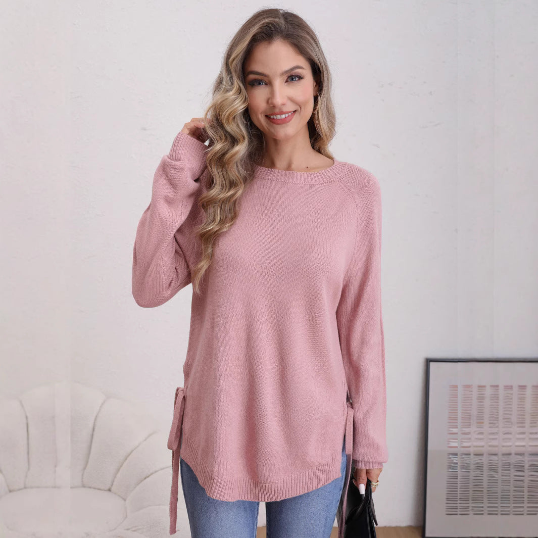 Damen modischer Pullover mit seitlichen BindR&Bändern R&B