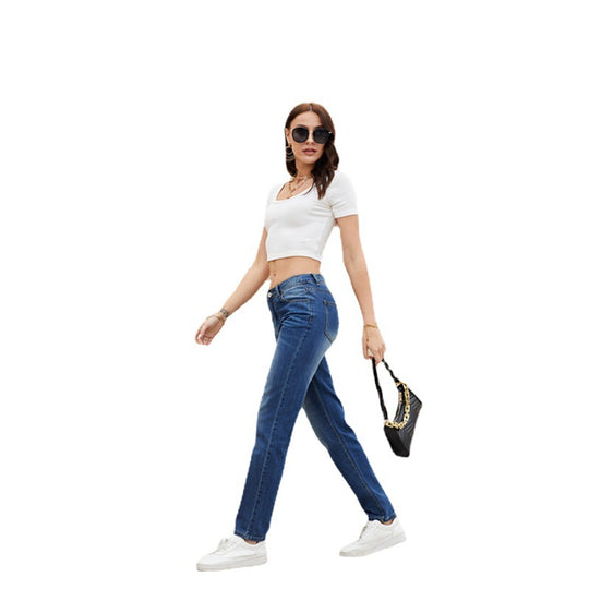 Damen gerade geschnittene Jeans mit Vintage-Details R&B