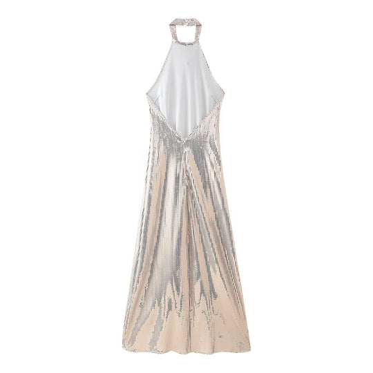 Damen Abendkleid mit funkelndem Pailletten-Design und elegantem Halterneck R&B