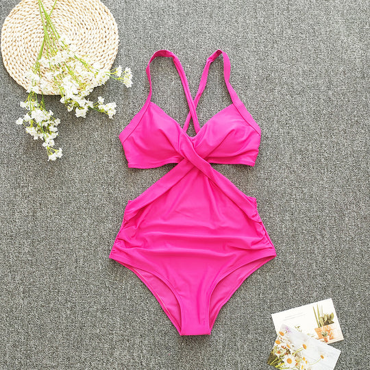 Damen Einteiler Badeanzug mit gekreuztem Design R&B