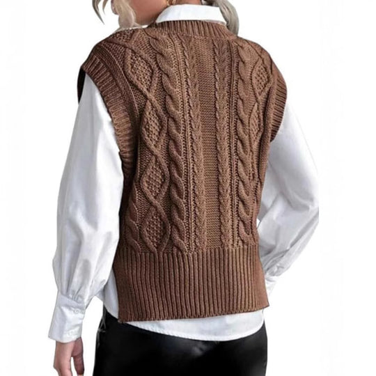 Damen Strickweste mit V-Ausschnitt und Zopfmuster R&B