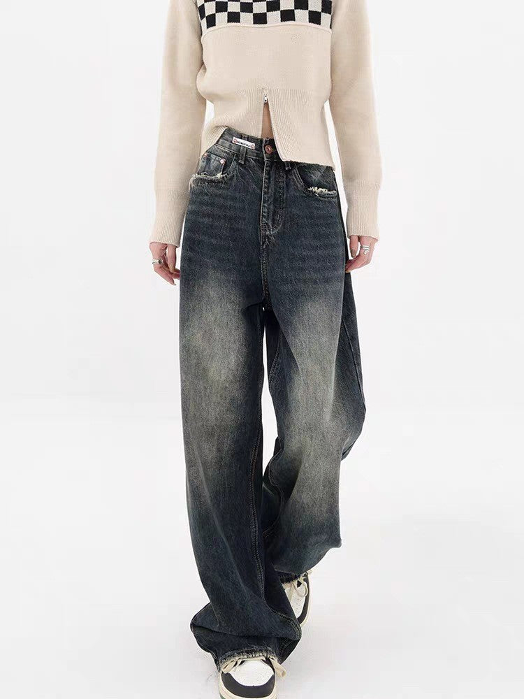 Damen Weite Baggy-Jeans mit authentischem Used-Look R&B