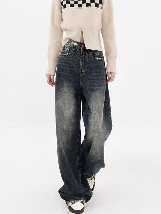 Damen Weite Baggy-Jeans mit authentischem Used-Look R&B