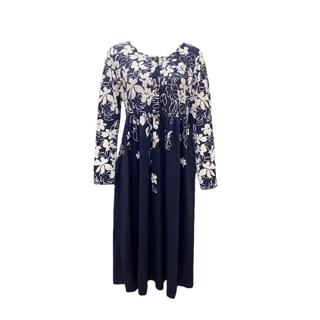 Damen Maxikleid mit floralem Design und eleganten Knopfdetails R&B