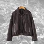 Damen Kunstlederjacke mit taillierbarem Gürtel und seitlichen Reißverschlusstaschen R&B