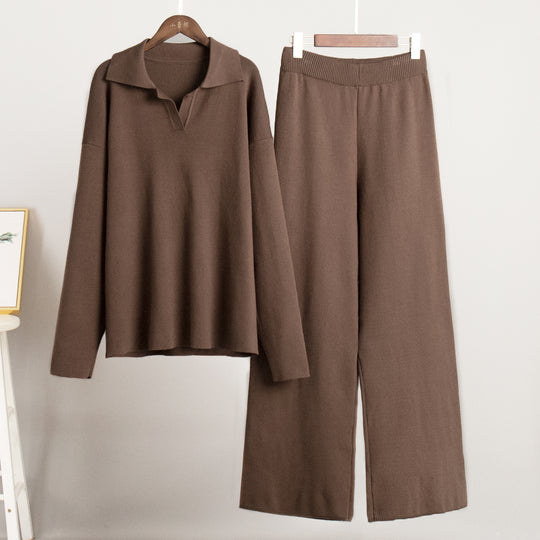 Damen Lässiges Poloshirt undweite Leggings Set R&B