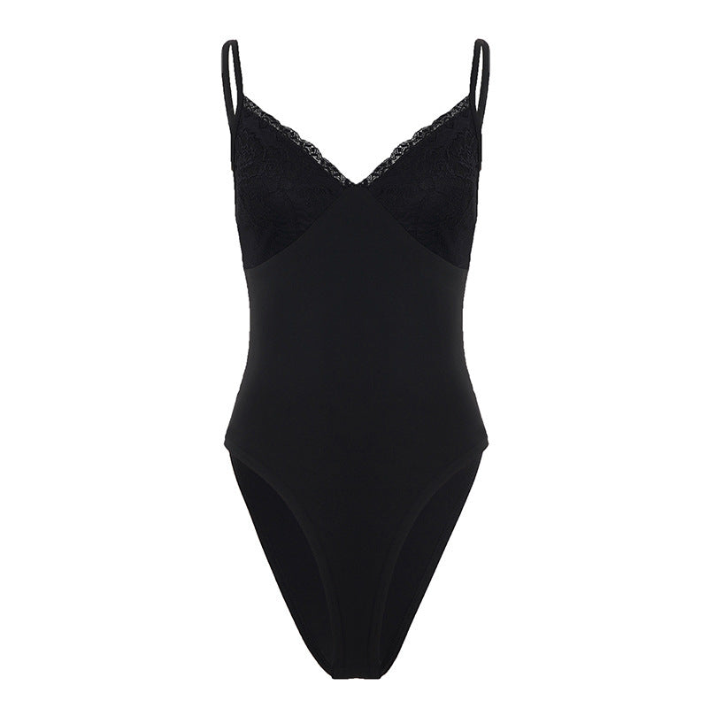 Damen eleganter Spitzen-Bodysuit mit feinen Trägern R&B
