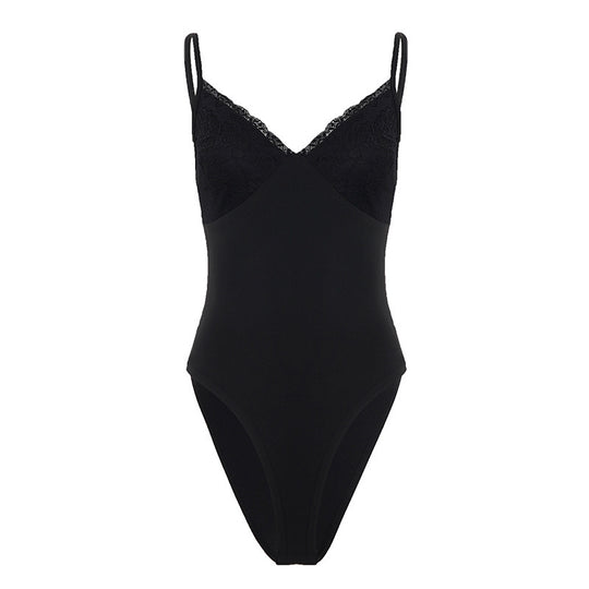 Damen eleganter Spitzen-Bodysuit mit feinen Trägern R&B