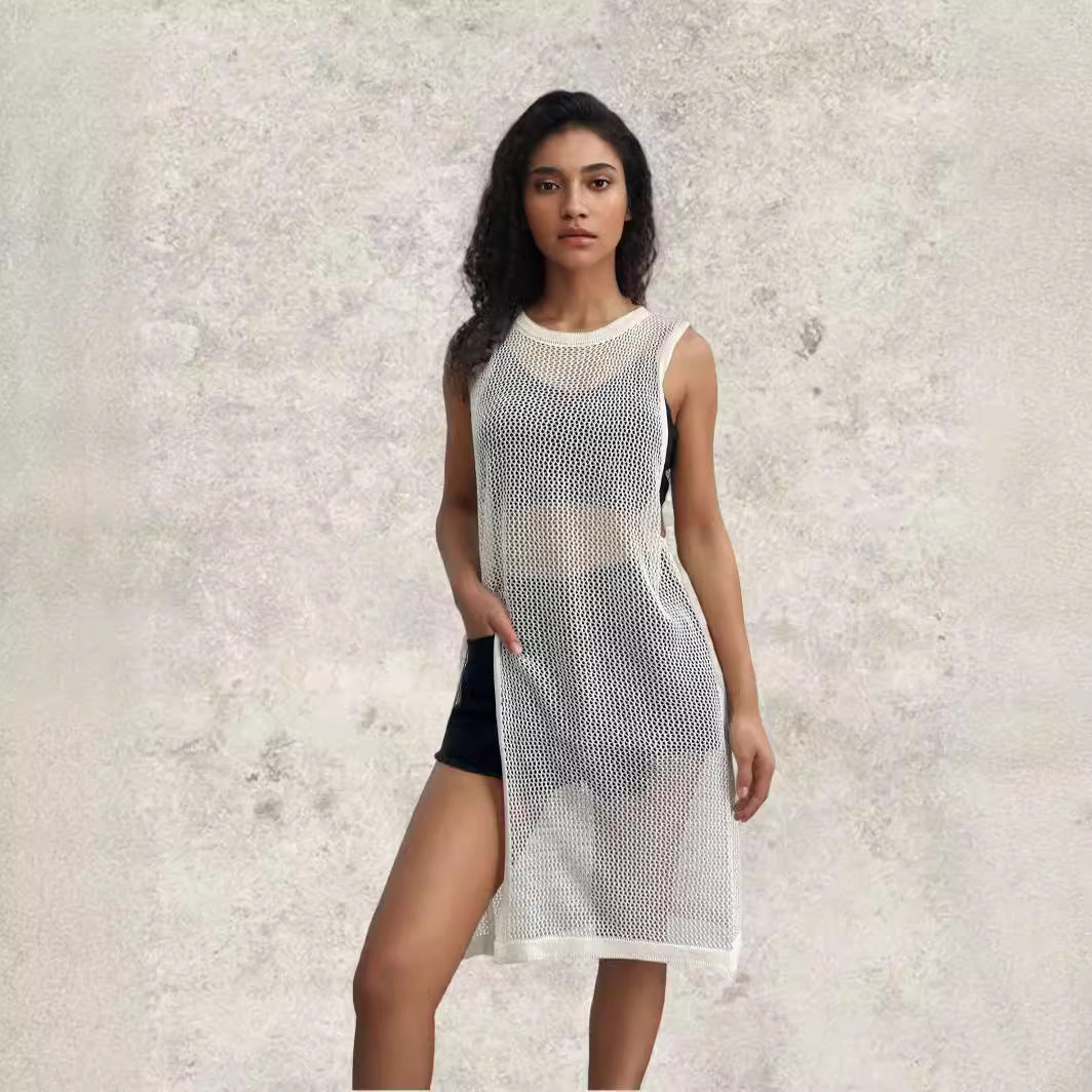 Damen Netz-Kleid mit seitlichen Schlitzen und lässigem Schnitt R&B