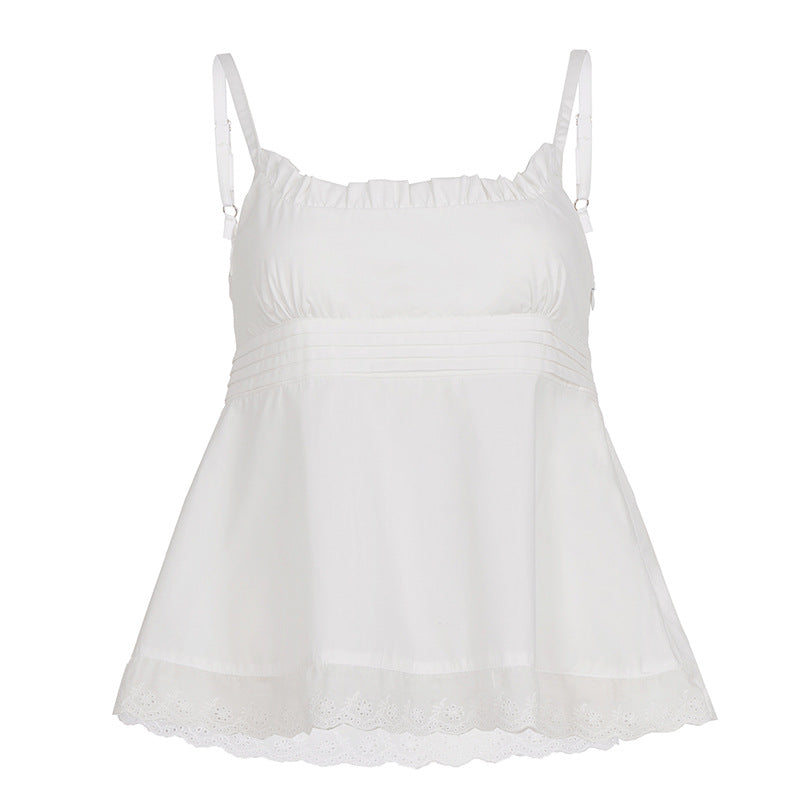 Damen luftiges Spitzen-Top mit Spaghetti-Trägern und romantischem Saum R&B