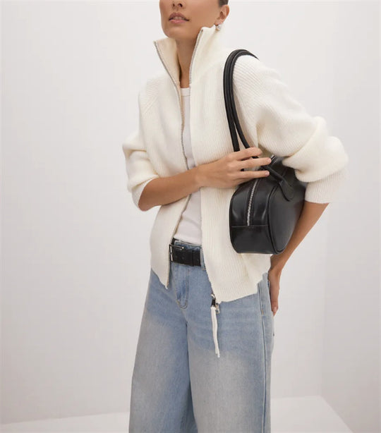 Damen Strickjacke mit hohem Kragen und Reißverschluss R&B
